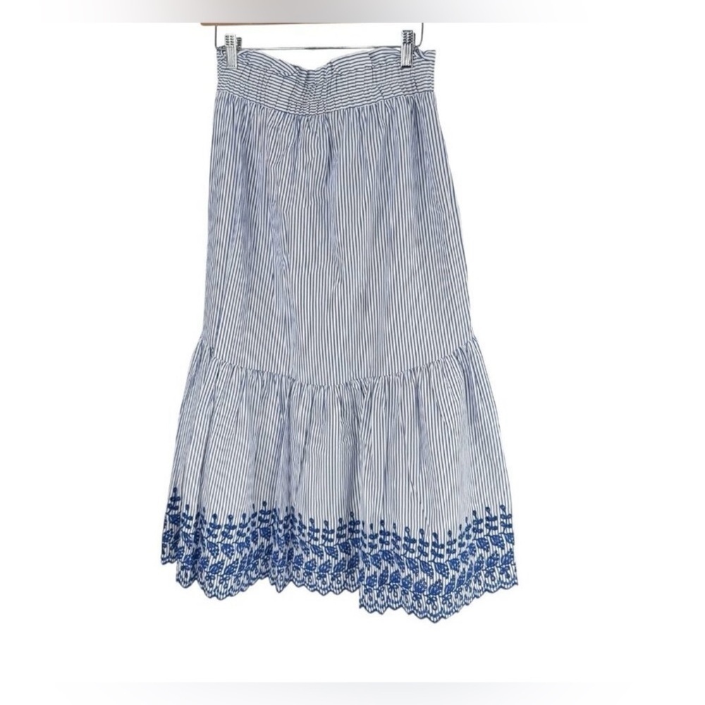 Tuckernuck Cinzia Blue Stripe Eyelet Midi Skirt Medium NWT - Picture 10 of 11